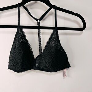 Victoria’s Secret Black Floral Lace Halter Bralette XL NWOT